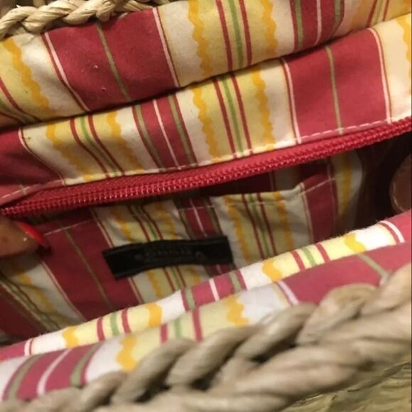 Genuine Sonoma Jeans Co. Woven Straw Purse w/ Floral Cloth Lining & Beach Scene - Picture 4 of 9